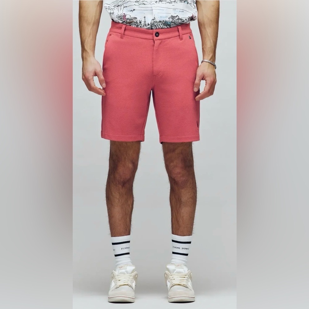 PSYCHO BUNNY Men’s Coral Flat Front Shorts Size 34